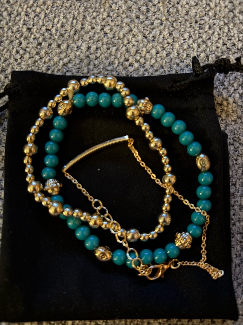 Fashion Jewelry Teal and Gold Layered Bracelet Set